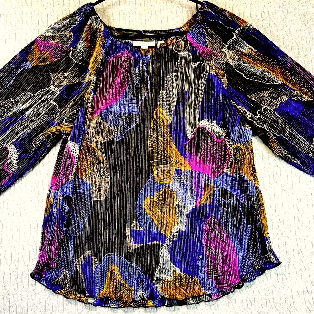 CHICO’S TOP, Size 2 / Large, Colorful Flowy Floral Pullover Top, Excellent.
